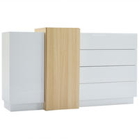 SIDEBOARD DE-37733 mit Push-to-Open und Holzdekor Weiß/Holzfarbe - Weiß, Holzwerkstoff (140/76.5/35cm) - ComfortXL