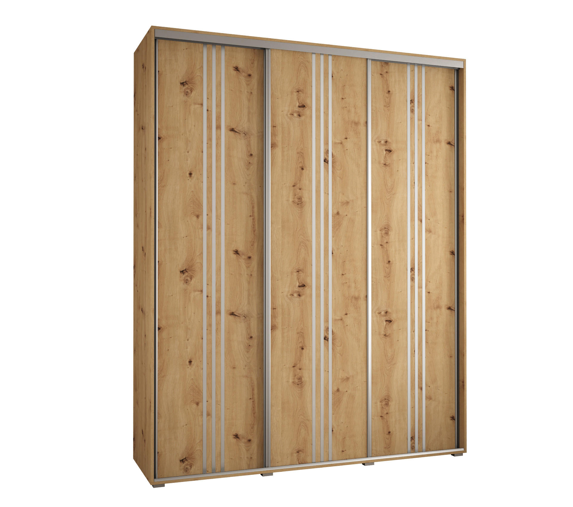 SCHWEBETÜRENSCHRANK 235,2/190/60 3-türig - Silberfarben/Eiche Artisan, Holz/Metall (190/235/60cm) - Abiks Möbel