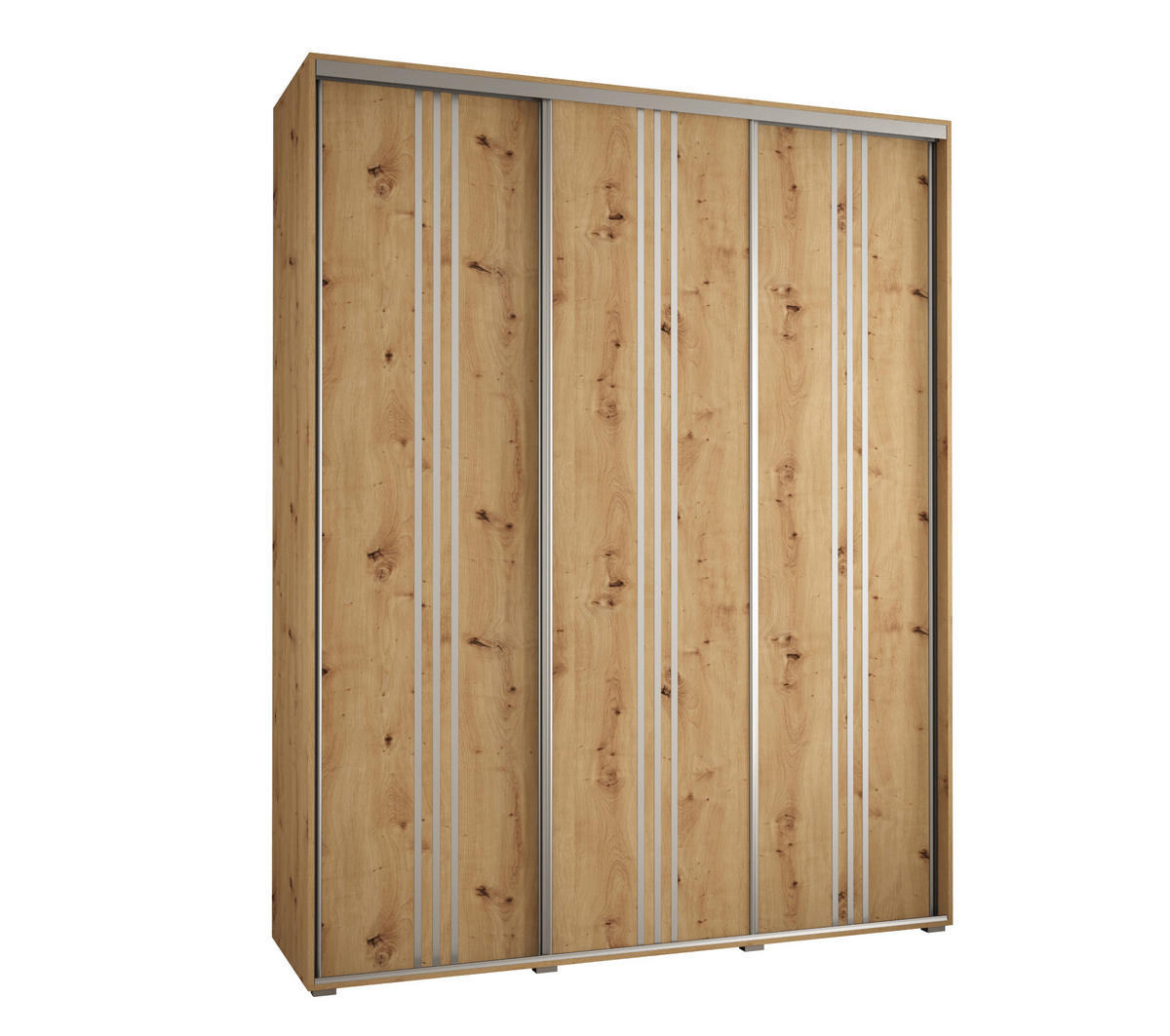 SCHWEBETÜRENSCHRANK 235,2/190/60 3-türig - Silberfarben/Eiche Artisan, Holz/Metall (190/235/60cm) - Abiks Möbel