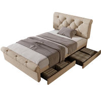 BETT mit 2 Schubladen 90x200 cm höhenverstellbares Kopfteil Natur - Beige, Holz (90/200cm) - Meubliv