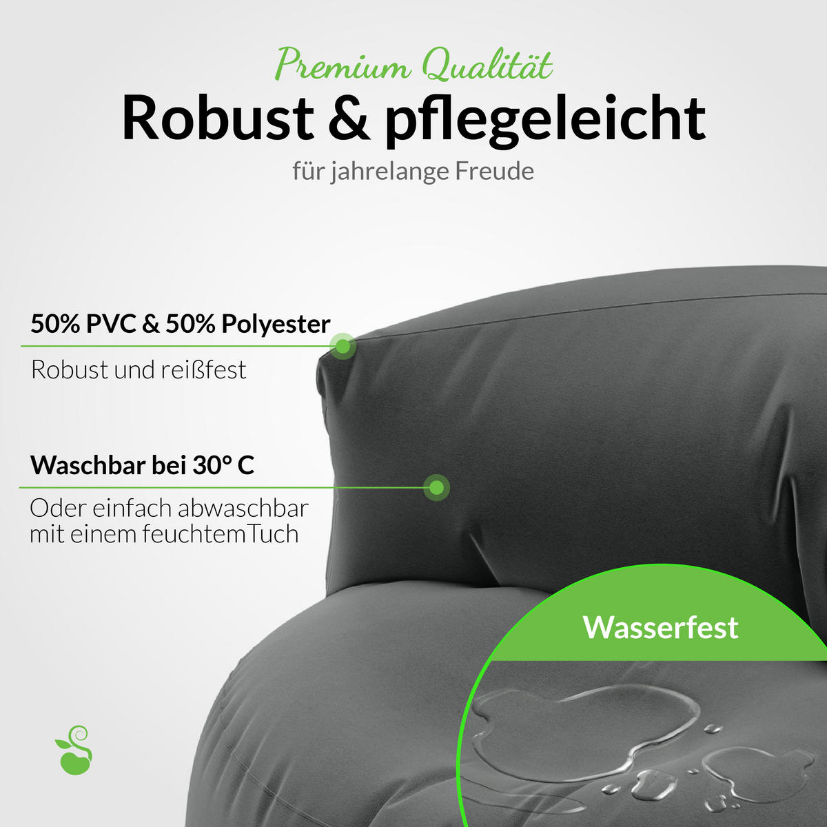 INDOOR OUTDOOR SITZSACK Lounge Sofa - Dunkelgrau, Textil (90/50/50cm) - Green Bean