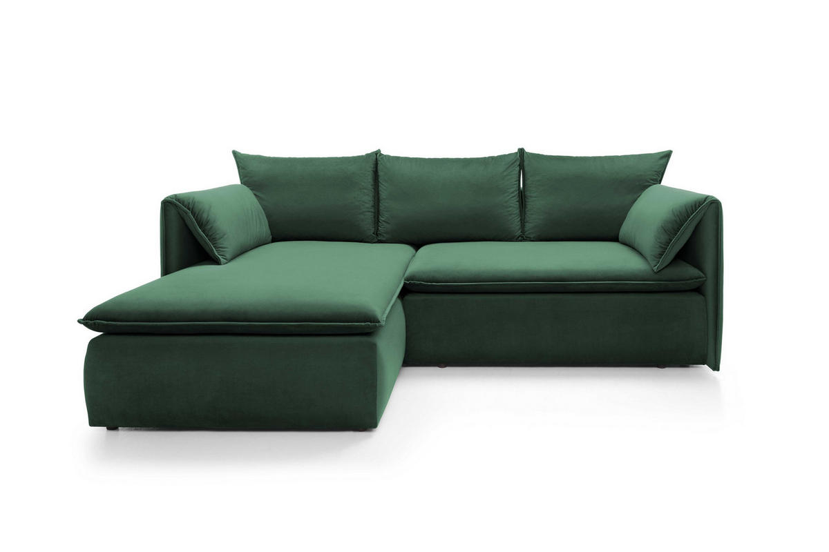 ECKSOFA PREGIO Grün Plüsch-Stoff mit Schlaffunktion - Grün, Holz (230/166cm) - MASSENO