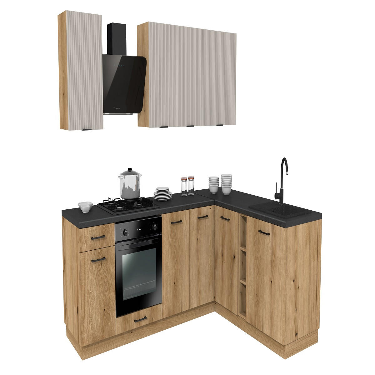 WINKELKÜCHE 240x180 cm mit Arbeitsplatte- SIMPLY Z10 - in Kaschmir Rille / Eiche - Kaschmir/Eichefarben, Holz/Holzwerkstoff (420/212/53cm)