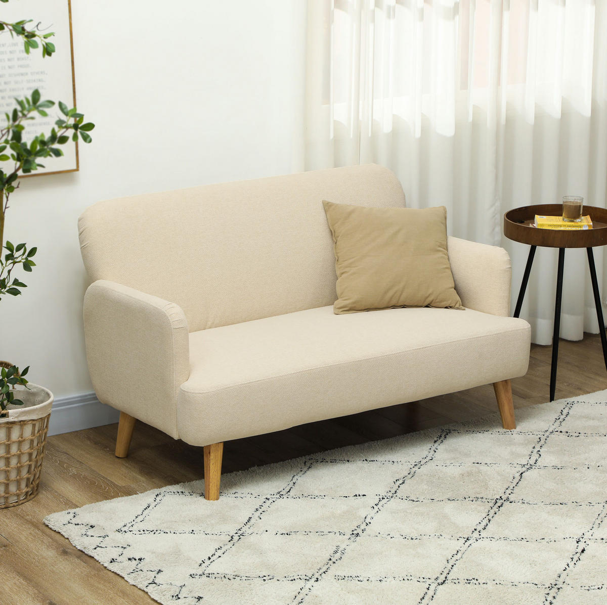 SOFA 2-Sitzer Samt 130 x 74 x 79 cm Cream White - Weiß, Holzwerkstoff (130/79/74cm) - Meubliv