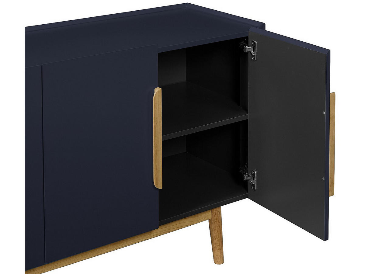 SIDEBOARD mit 4 Türen - MDF & Kautschukholz - Blau & Holzfarben hell - DUNELON - Blau, Holz (160/75/45cm) - Vente-Unique