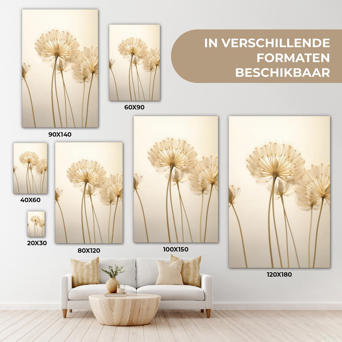 LEINWANDBILD Sonnenlicht - Löwenzahn - Botanisch - Blumen 80x120 cm - Creme, Textil (80/120cm) - MuchoWow