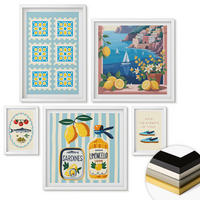 WANDBILDER 5er-Set - 50x50 cm & 20x30 cm & 40x60 cm Weißer Rahmen - Illustrationen der mediterranen Küche - Weiß, Kunststoff (40/60cm) - ArtPrintCave