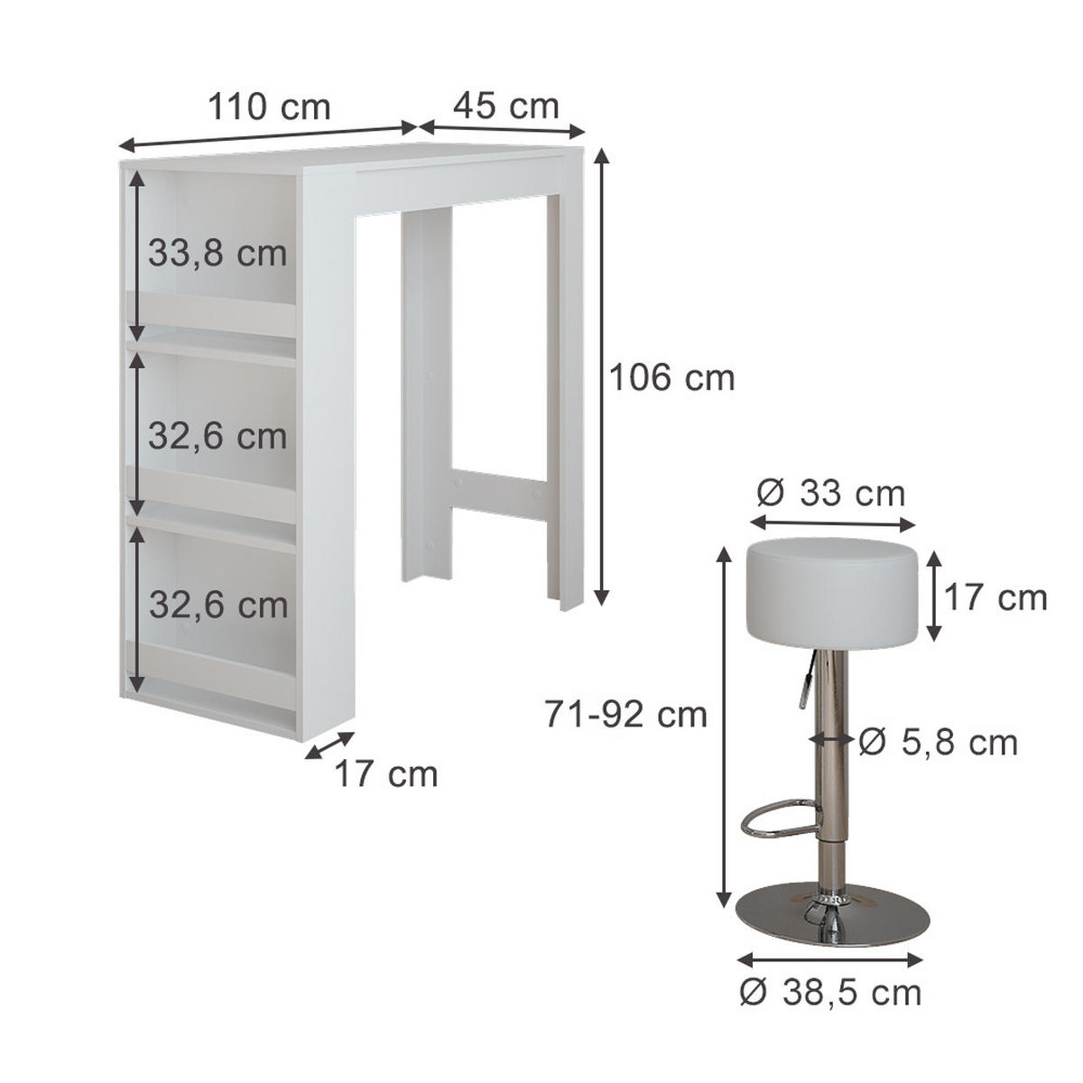 STOJACÍ BAROVÝ STŮL SE ŽIDLEMI Repose Bílá - bílá, kompozitní dřevo (110/45/106cm) - Vicco