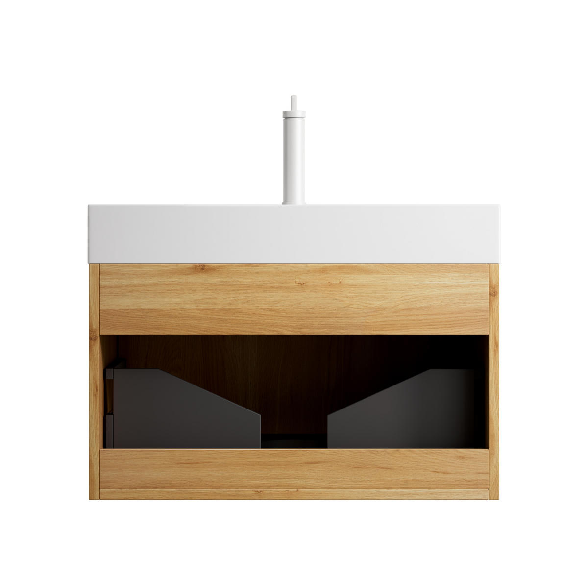 WASCHTISCHUNTERSCHRANK 70x46x50cm Naturholz/Weiß mit Resinbecken & LED-Schubladensystem - Naturfarben, Kunststoff (70/50/46cm) - Modfu