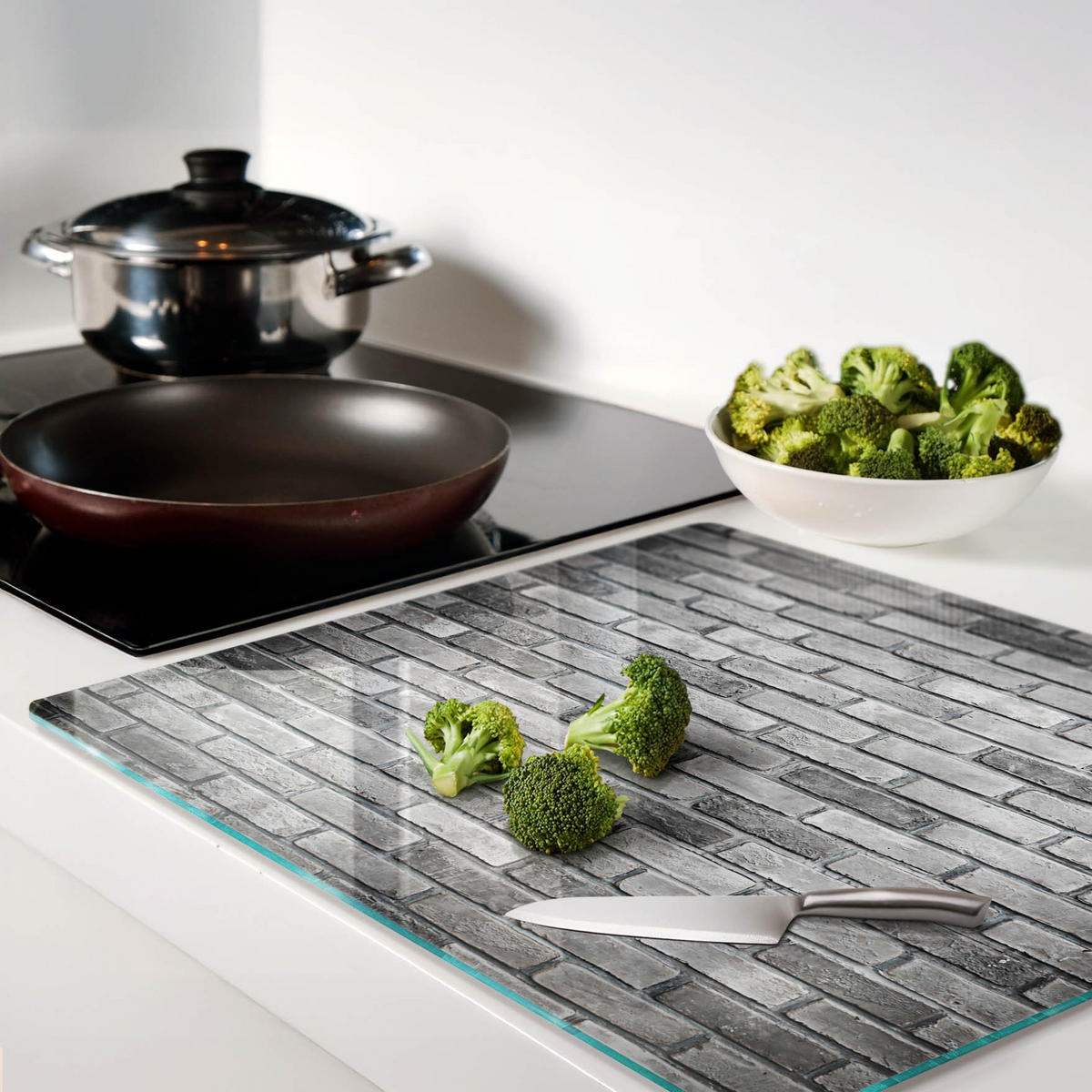 GLASPLATTE 60x52 cm Ziegelmauer - Grau, Glas (60/0.4/52cm) - TULUP