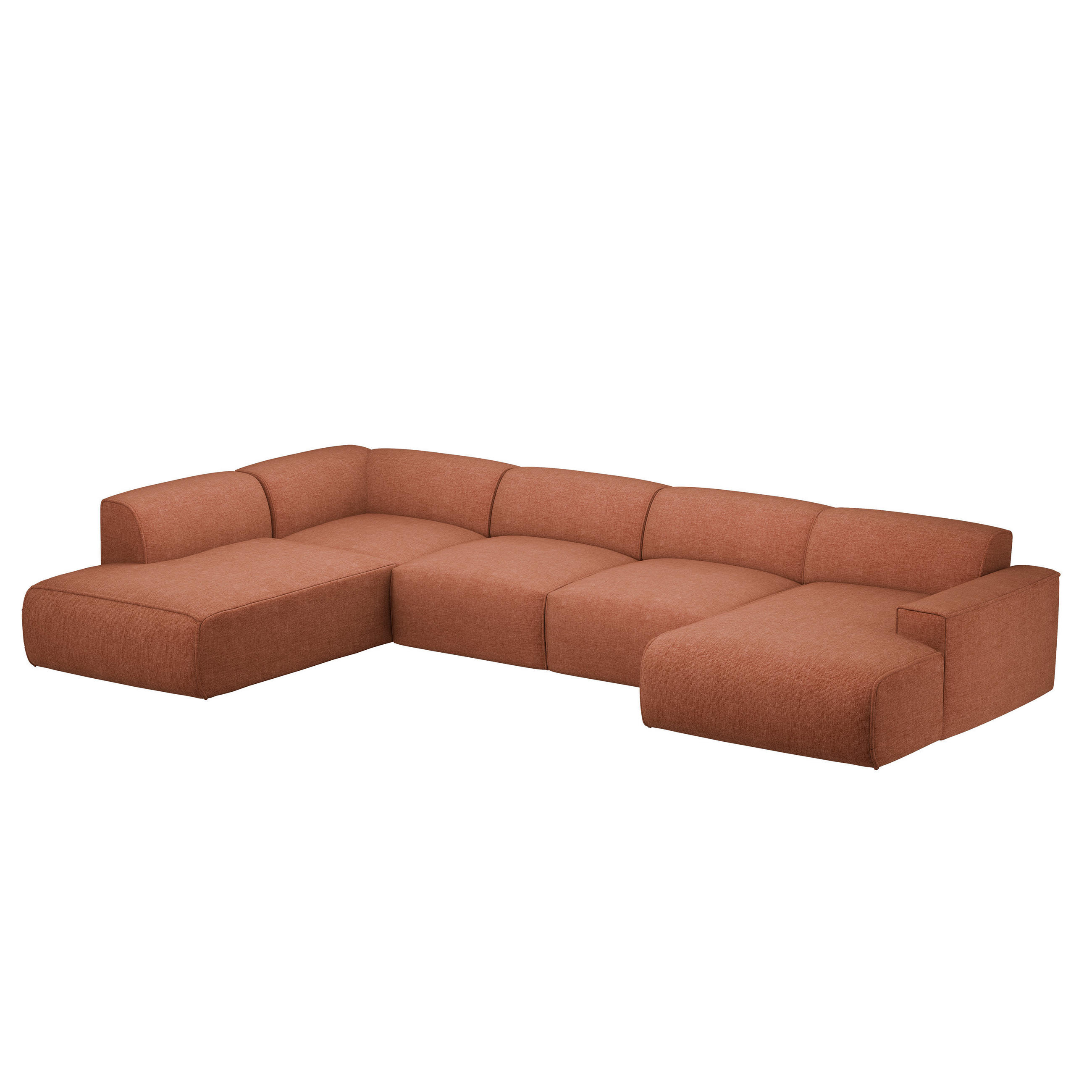 WOHNLANDSCHAFT DOVE Chenille-Stoff in Orange - Orange, Holzwerkstoff/Kunststoff (300/85/200cm) - Idohome