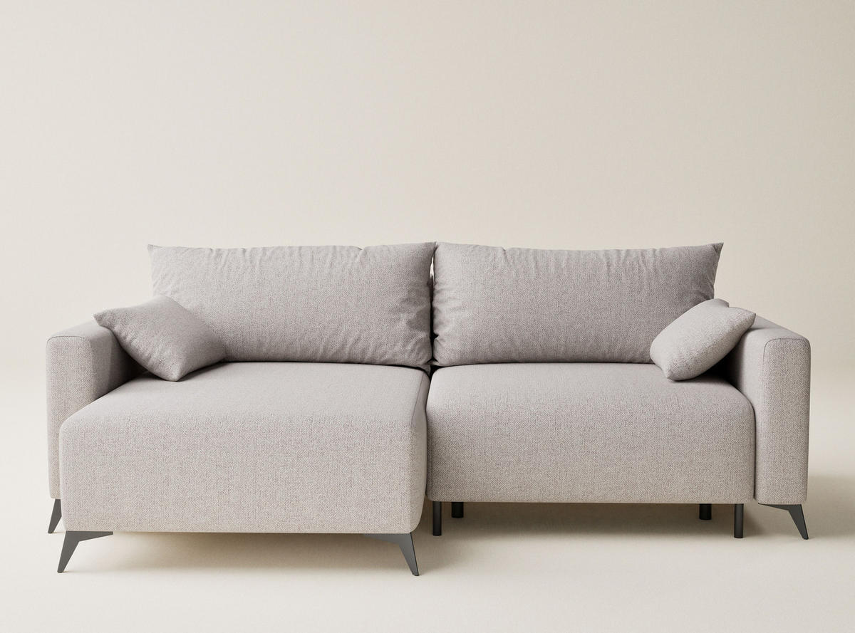 ECKSOFA MIT SCHLAFFUNKTION Leon Hellbeige Webstoff - Beige/Schwarz, Holz/Holzwerkstoff (148/239cm) - Maison de Reve