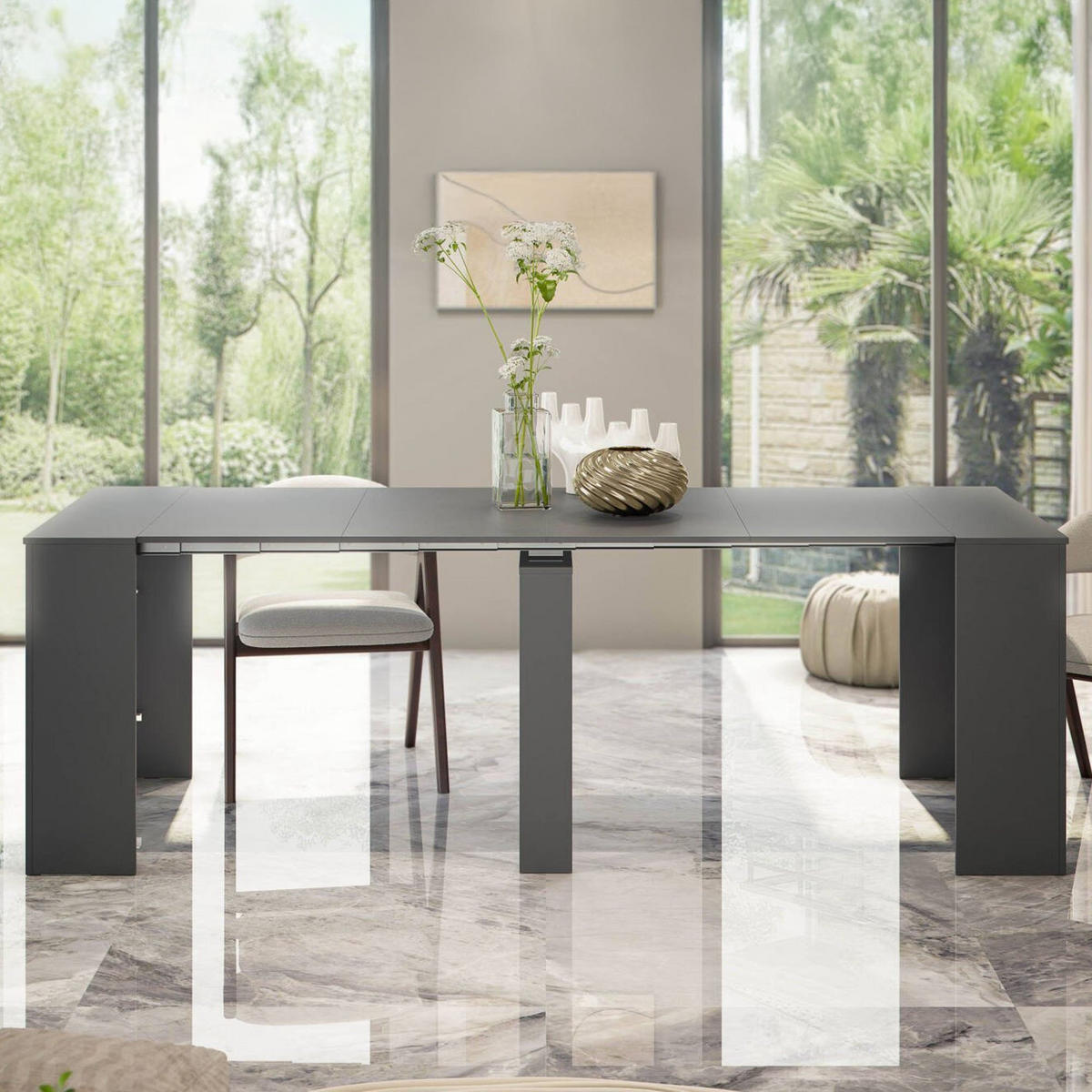TISCH Ausziehbar Anthrazit 51/90/78 cm - Schwarz, Holzwerkstoff (90/78/51cm) - DMORA