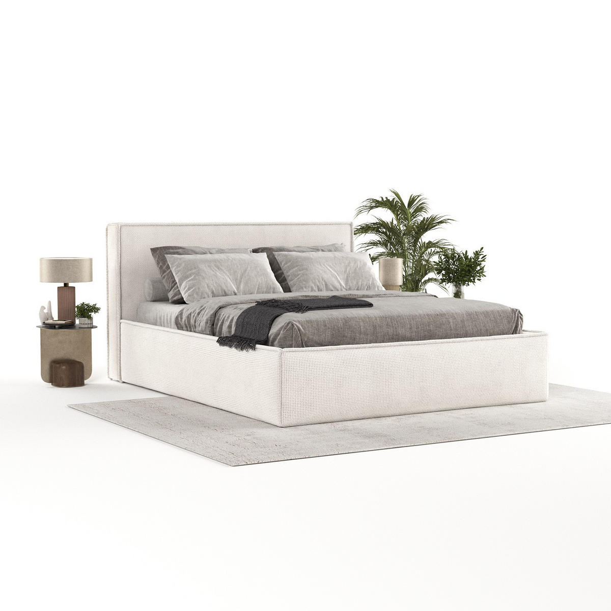 POLSTERBETT Sato mit Stauraum 120/200 cm Creme im Bonita Stoff - Creme/Schwarz, Holz/Holzwerkstoff (120/200cm) - AltaBeds