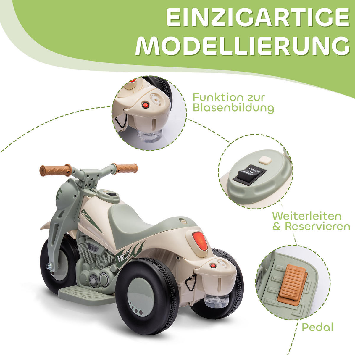 ELEKTROMOTORRAD, Cremeweiß, Kunststoff, Metall - Creme, Kunststoff (80/36/43.5cm) - AIYAPLAY