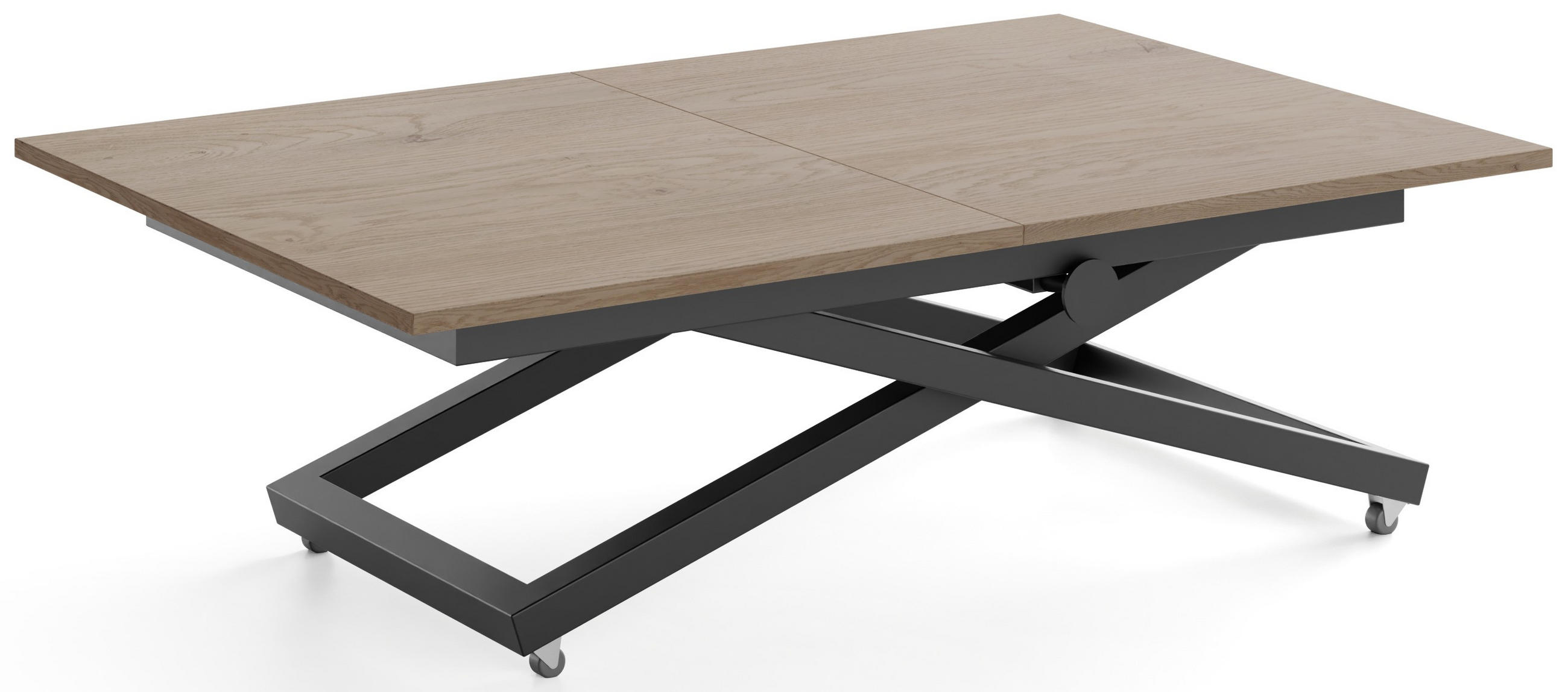 COUCHTISCH Axen höhenverstellbar ausziehbar, Eiche Braun 120-160/80/38-75 cm - Eichefarben/Schwarz, Holzwerkstoff/Metall (80/160/75cm) - WFL GROUP