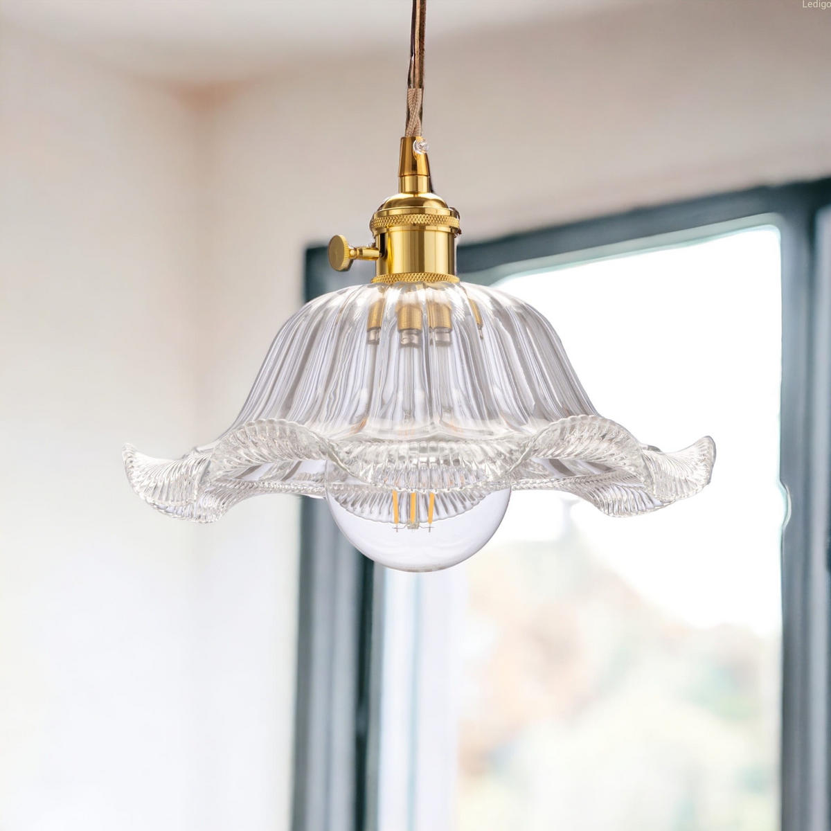 PENDELLEUCHE Rome - Transparent/Goldfarben, Glas/Metall (26/26/100cm)