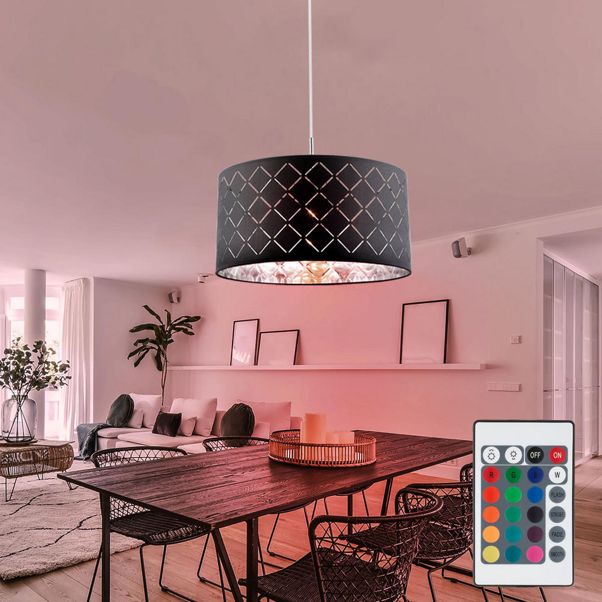 LED HÄNGELAMPE Kidal Schwarz Textil - Schwarz, Metall (40/40/140cm) - Globo Lighting