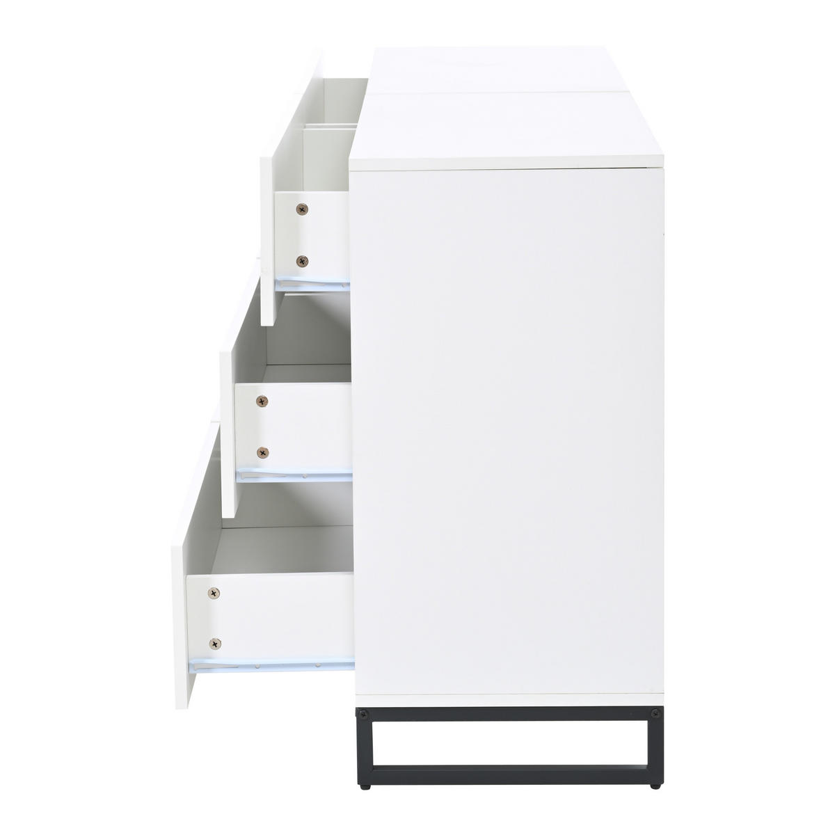 SIDEBOARD, 6 Schubladen, Hochglanz, Weiß/Schwarz, 140x39.5x78.5cm - Weiß, Holzwerkstoff (39.5/78.5/140cm) - FLIEKS