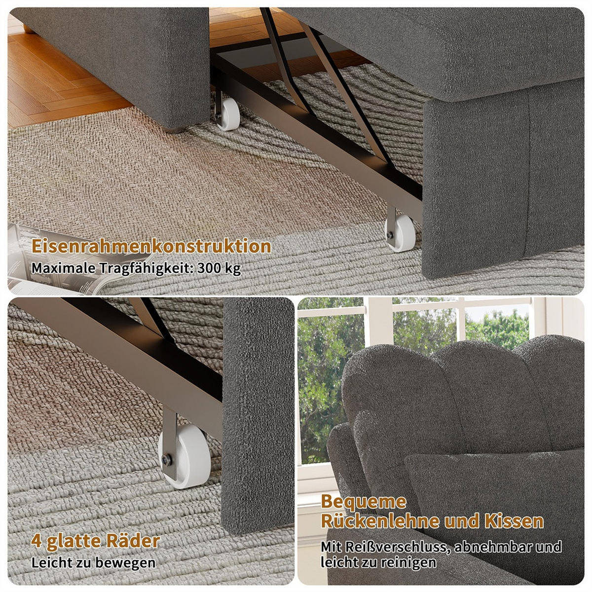 SCHLAFSESSEL mit klappbarem Ablagetisch und Seitentasche - Grau - Grau, Textil (85/86/108cm) - DELFA