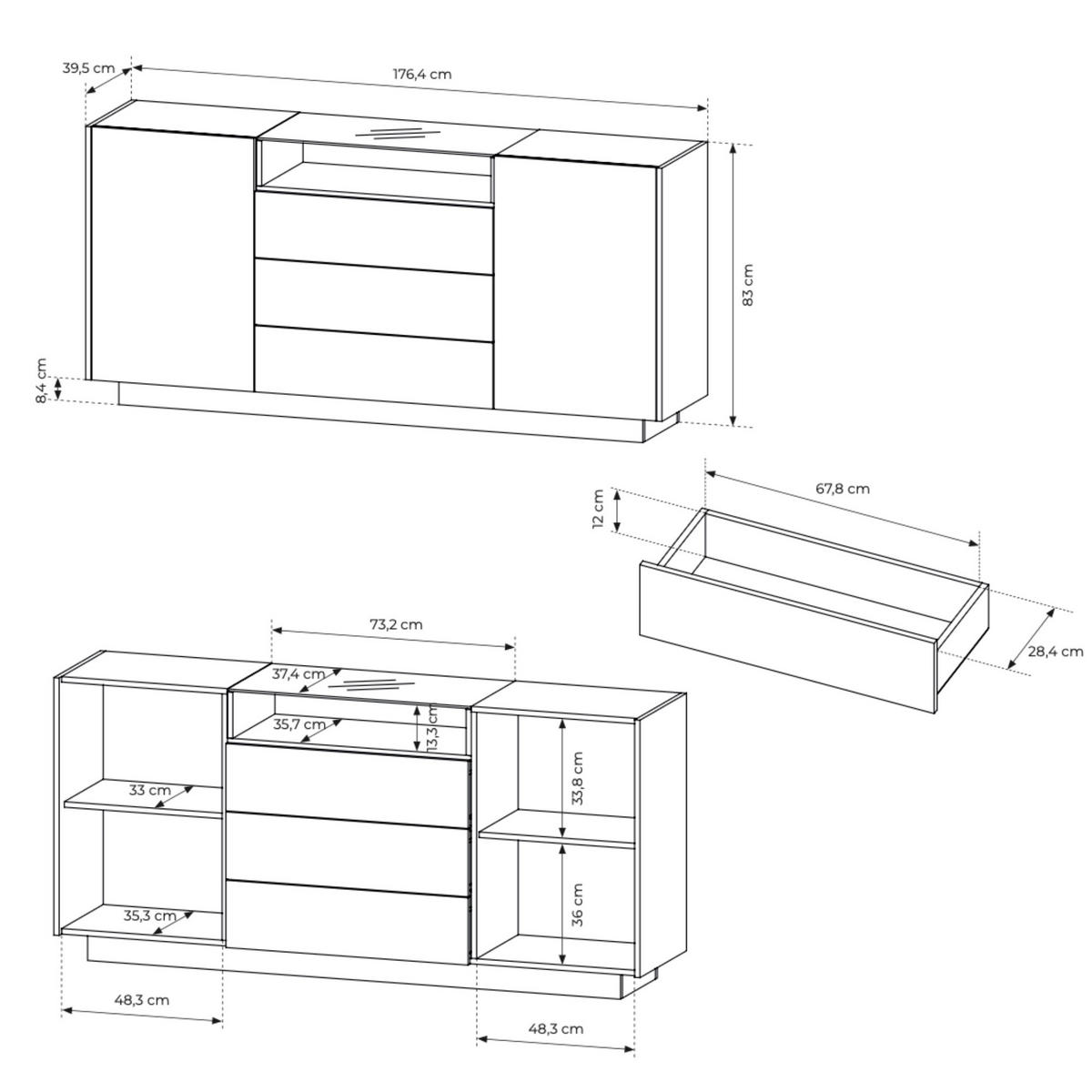 KOMMODE: beige + cremona Eiche, 176,4 x 83 x 39,5 cm - Beige, Holzwerkstoff (176.4/83/39.5cm) - 3XE LIVING