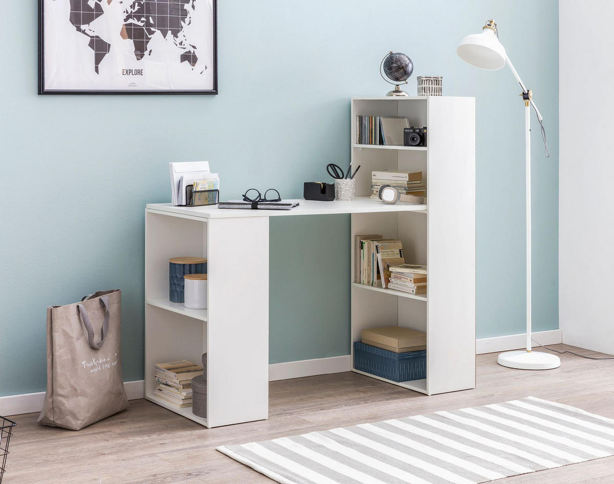 SCHREIBTISCH mit Regal variabel BRENTA, Weiß, 120x53x120 cm - Weiß, Holz (53/120/120cm) - KADIMA DESIGN