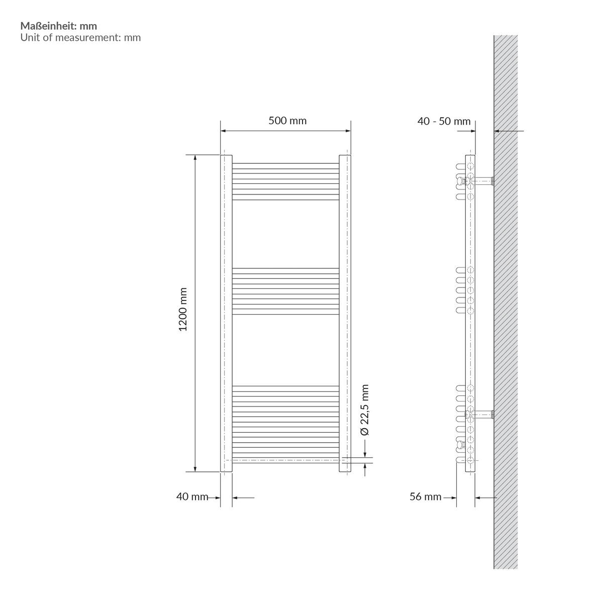 RUČNÍKOVÝ radiátor 500 x 1200 mm, béžový, zakřivený, s bočním připojením - béžová, kov (50/120/3cm) - LuxeBath