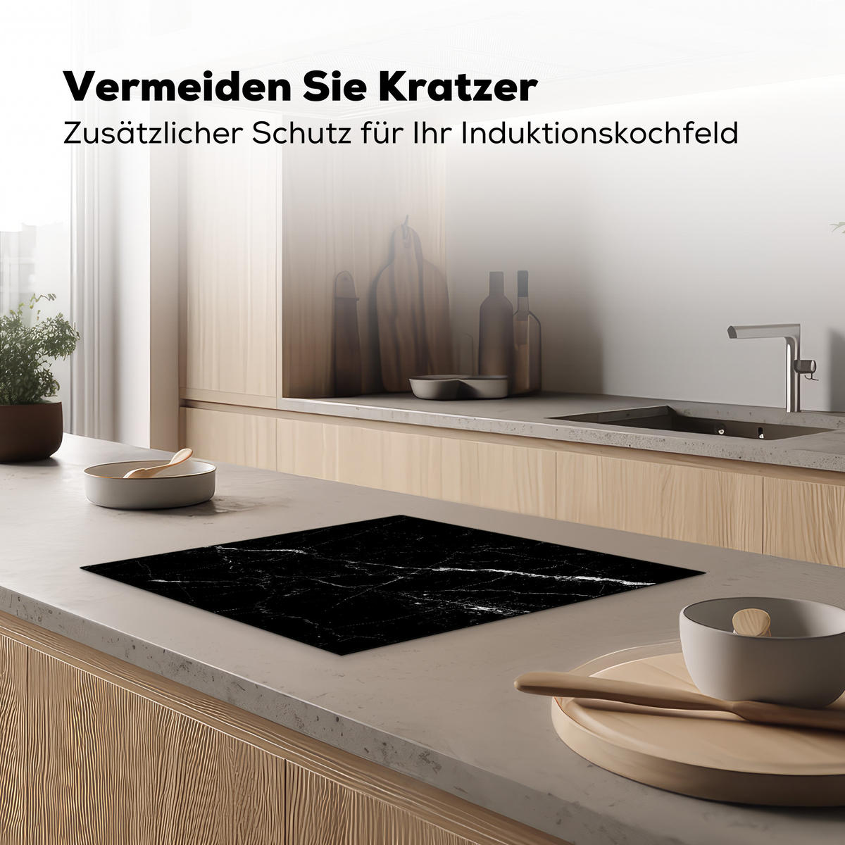 HERDABDECKPLATTE Marmoroptik - Schwarz - Luxus 59x51 cm - Grau, Kunststoff (59/51/0.2cm) - MuchoWow