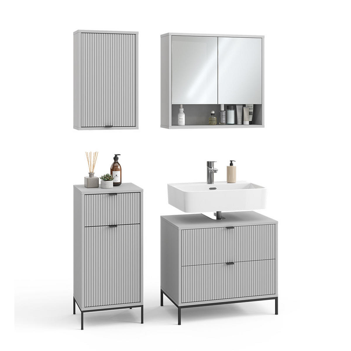 BADMÖBEL-SET Eliza Grau 4 Teile - Grau, Holzwerkstoff (70/63/45.1cm) - Vicco