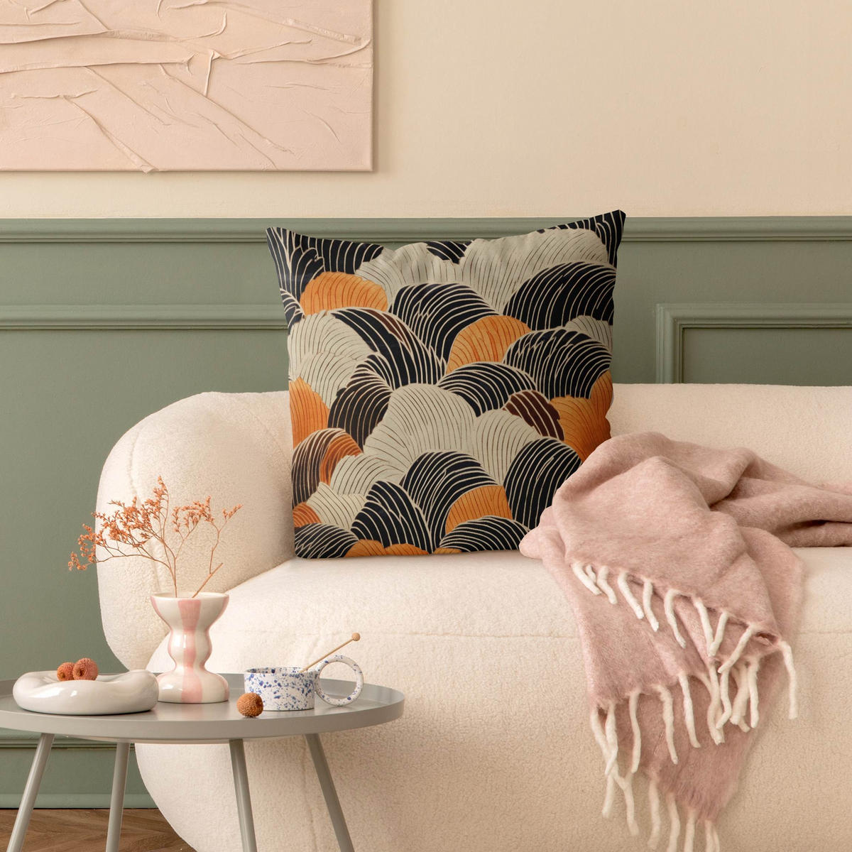 KISSENBEZUG Japanische Wellen Illustration 40/40 cm - Braun, Textil (40/40cm) - Bilderwelten