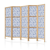 PARAVENT Japanischer 5-tlg 225x172 cm Blaue Blumen - Blau, Holz/Textil (225/172/3cm) - Muralo