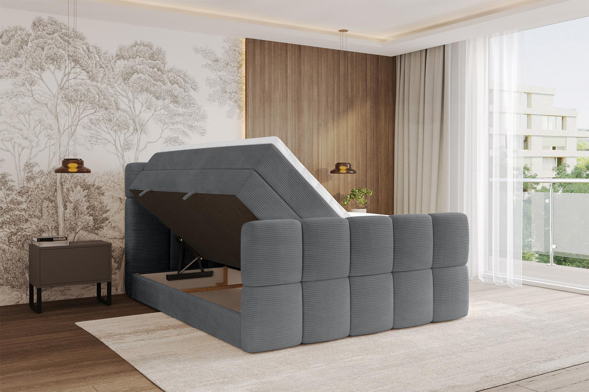 BOXBETT mit Matratze H3/H4 - FAMA-Z KING - 120x200 cm Dunkelgrau Poso - Taupe, Holzwerkstoff (120/200cm) - ALTDECOR