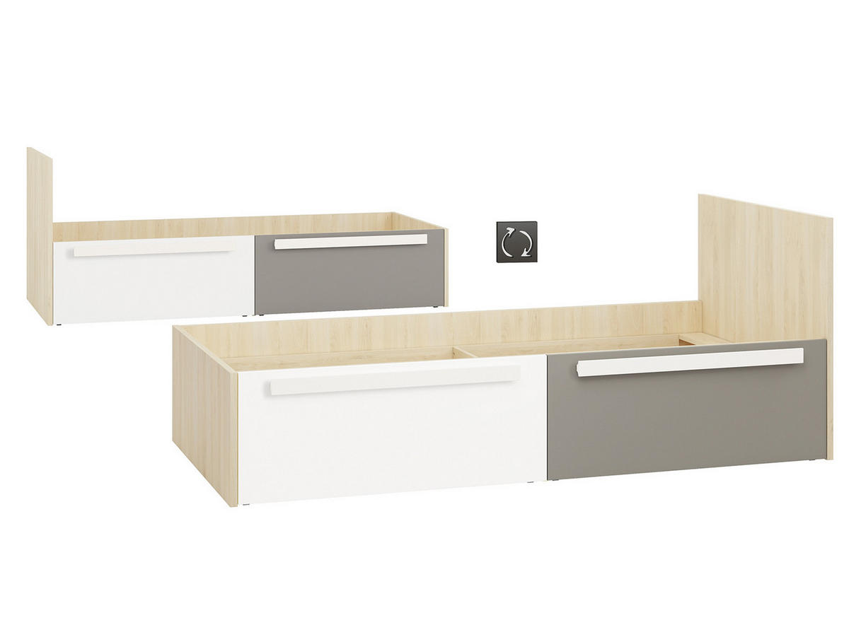 BETT Drop Fjord Buche - weiß - grau 97 / 205 / 81cm - Braun, Holz/Holzwerkstoff (90/200cm) - Feldmann-Wohnen