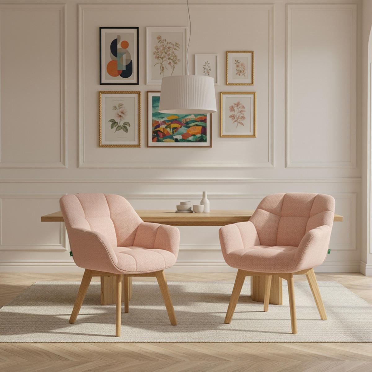 ESSZIMMERSTUHL Mika-Ava 2er-Set - Honigeiche/Rosa, Eichenholz/Holz (65/81/66cm) - DUBI Möbel