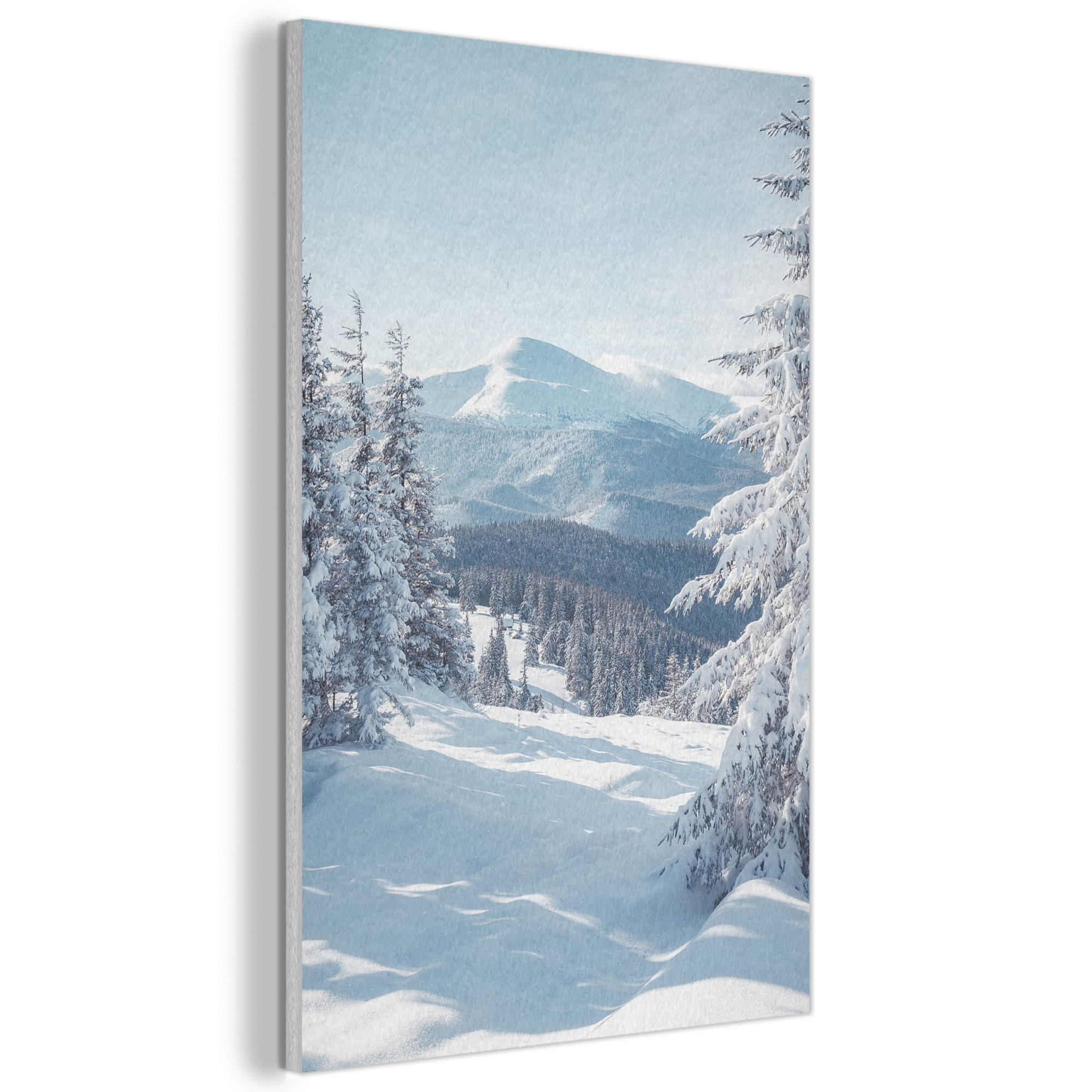 AKUSTIKBILD Winterlandschaft - Natur - Berge - Bäume - Schnee Wanddeko 60x90 cm - Hellblau, Kunststoff (60/90/0.9cm) - MuchoWow