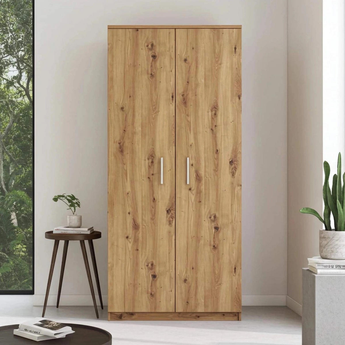KLEIDERSCHRANK Tamiza 2-türig 90 cm breite - Silberfarben/Eiche Artisan, Holzwerkstoff/Kunststoff (90/202/65cm) - Ravio