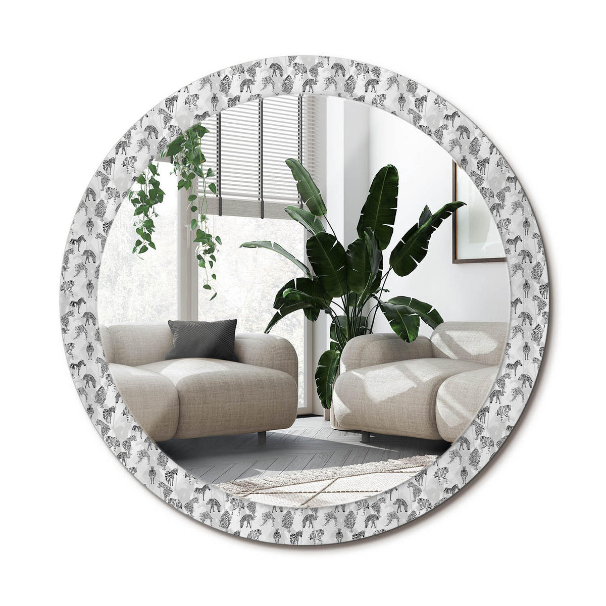 SPIEGEL Rund Ø 90 cm mit Aufdruck - Schwarz, Glas (90/90/0.4cm) - Wallfluent