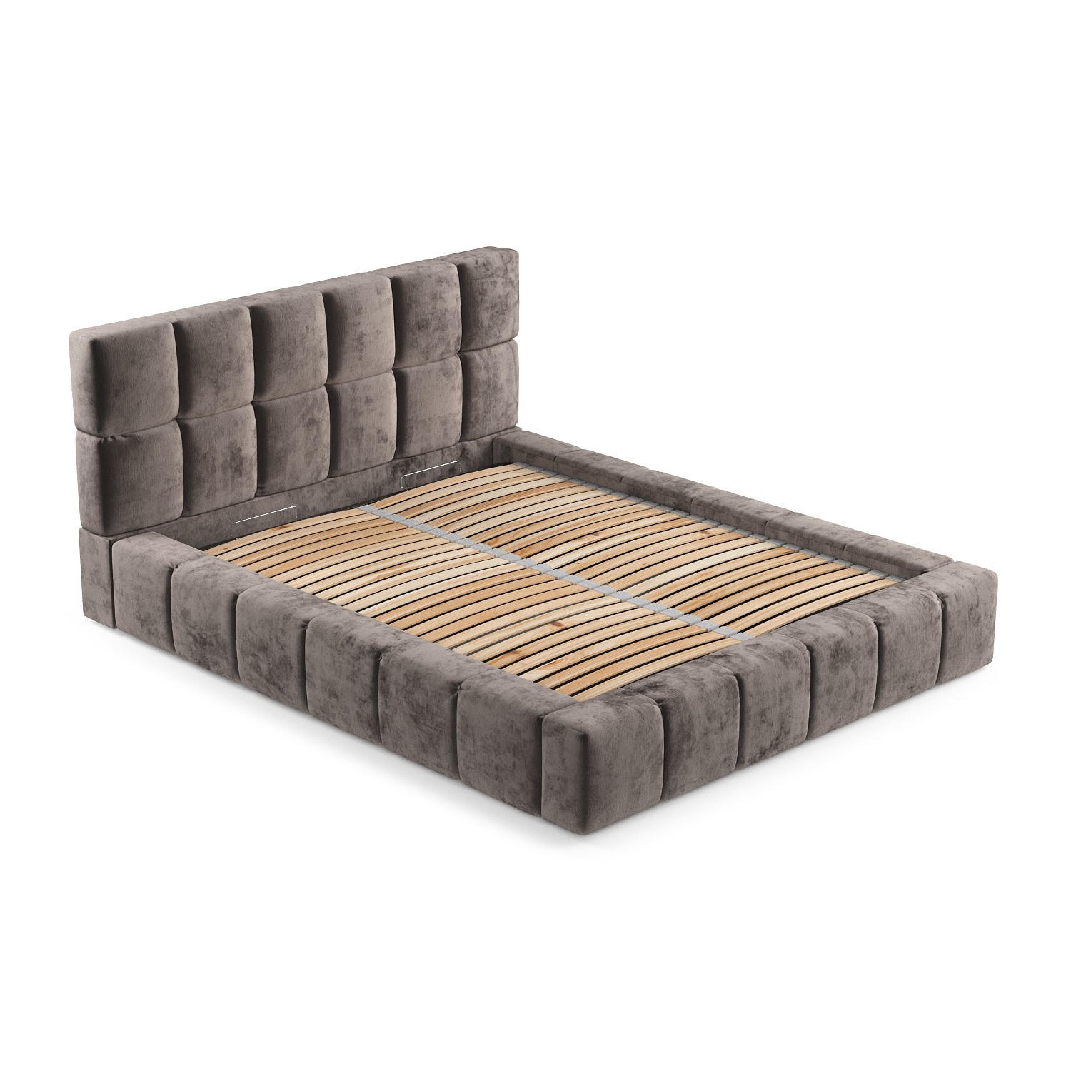 POLSTERBETT Kendal Dos Braun 200/200 cm im Chenille-Stoff - Schwarz/Naturfarben, Holz/Holzwerkstoff (200/200cm) - Maison de Reve