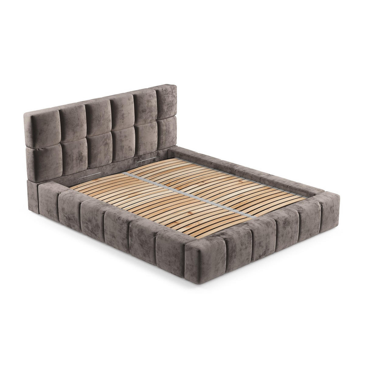 POLSTERBETT Kendal Dos Braun 160/200 cm im Chenille-Stoff - Schwarz/Naturfarben, Holz/Holzwerkstoff (160/200cm) - Maison de Reve