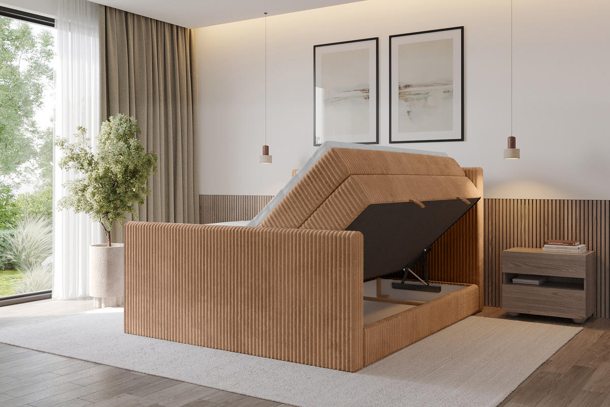 BOXSPRINGBETT mit Matratze H3|H4 und Lattenrost - TOLO-Z KING 200x200 Cord - Rotbraun - Rotbraun, Holzwerkstoff (200/200cm) - ALTDECOR