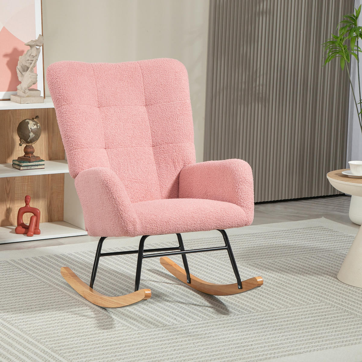 SCHAUKELSTUHL, Schaukelsessel mit Armlehne, Teddysamt-Optik, Rosa - Rosa, Textil (70/100/94cm) - HOMCOM