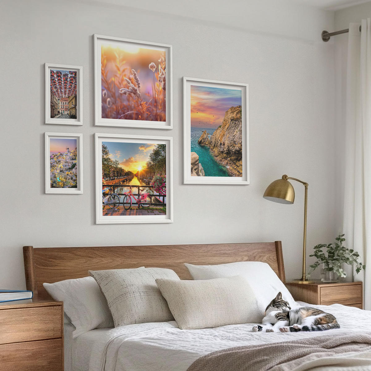 WANDBILDER 5er-Set - 50x50 cm & 20x30 cm & 40x60 cm Weißer Rahmen - Sonnenuntergänge am Meer - Weiß, Kunststoff (40/60cm) - ArtPrintCave