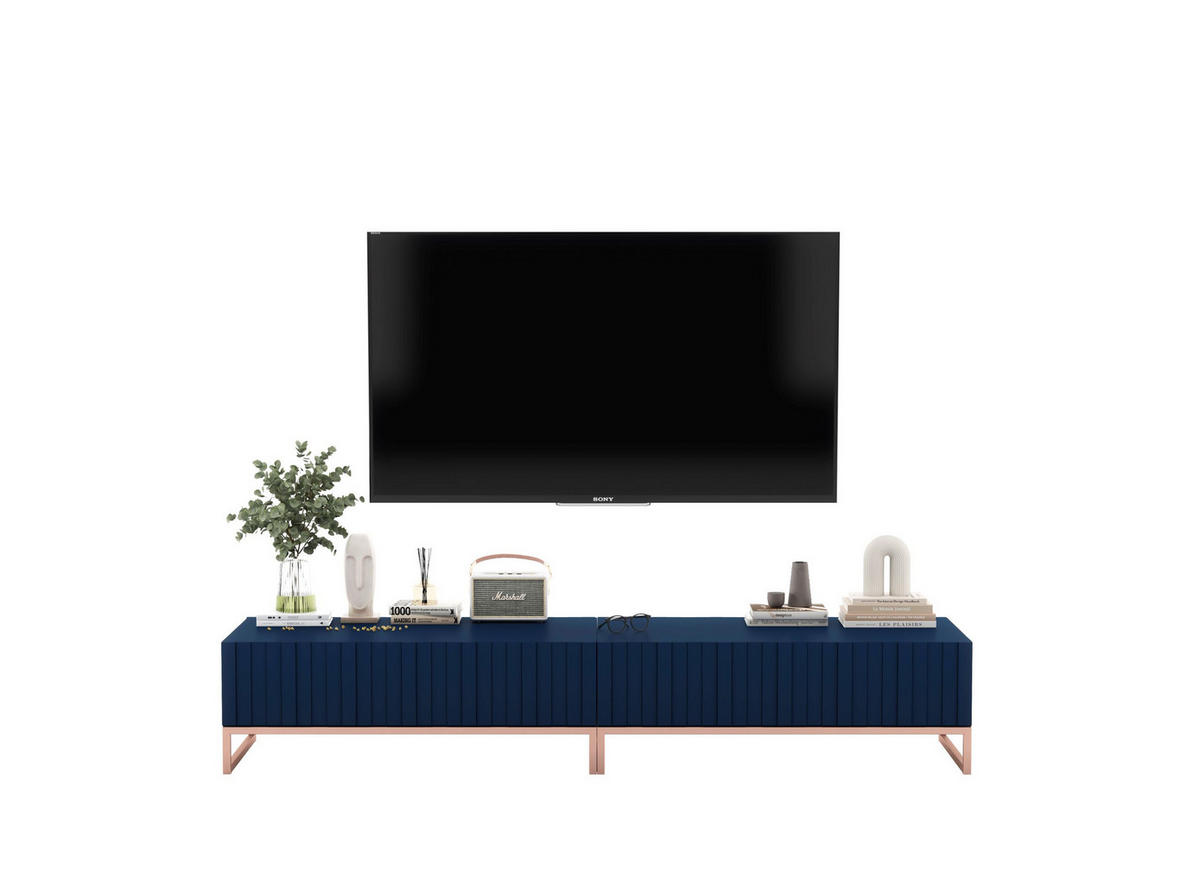 TV-LOWBOARD 2-er Set Elpis Marineblau Matt Glamour 110 cm - Blau/Kupferfarben, Holzwerkstoff/Metall (220/39/54cm) - Meble Lindner