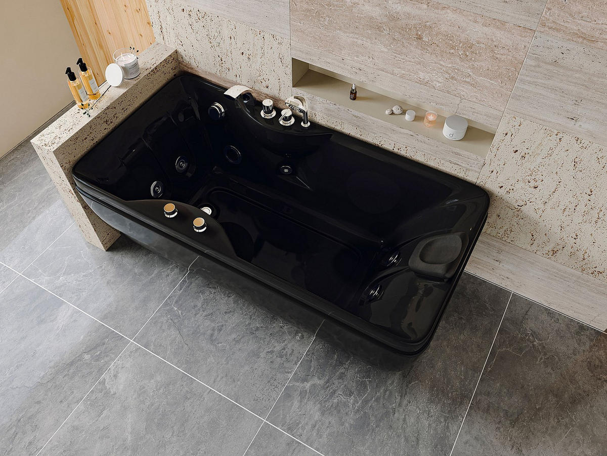 WHIRLPOOLBADEWANNE - 1 Person - Acryl - Schwarz - - Schwarz, Kunststoff (150/54.5/75cm) - Vente-Unique