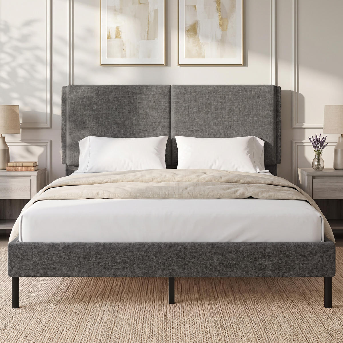 BETT Grau 140/190 cm - Grau, Textil/Metall - PANGIVO