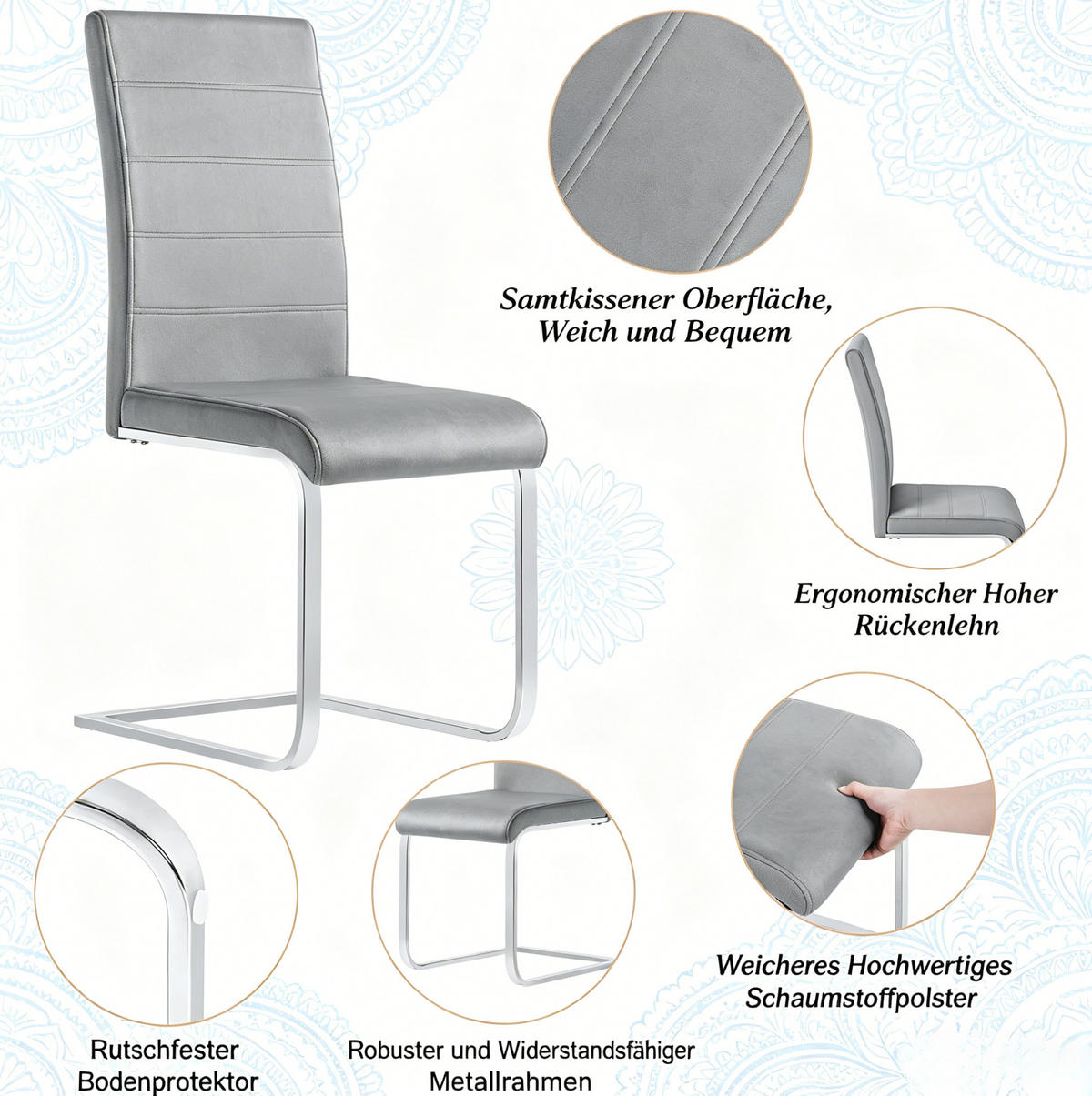 CANTILEVER STUHL 2er-Set Dunkelgrau Samt Metall - Dunkelgrau, Metall (51/100/40cm) - Meubliv