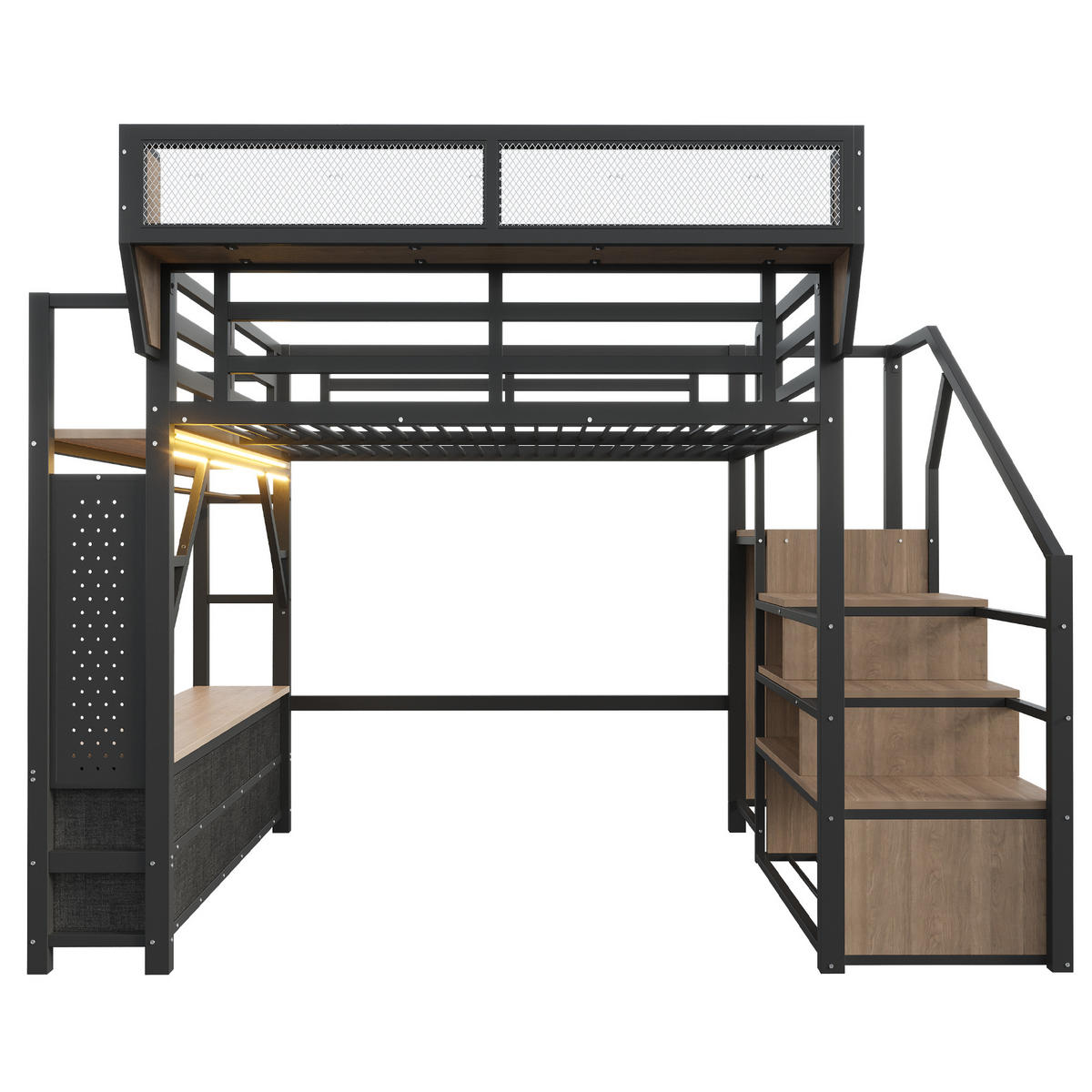 HOCHBETT 140x200cm mit Stauraum Gaming LED Schwarz - Schwarz, Metall (140/200cm) - FLIEKS