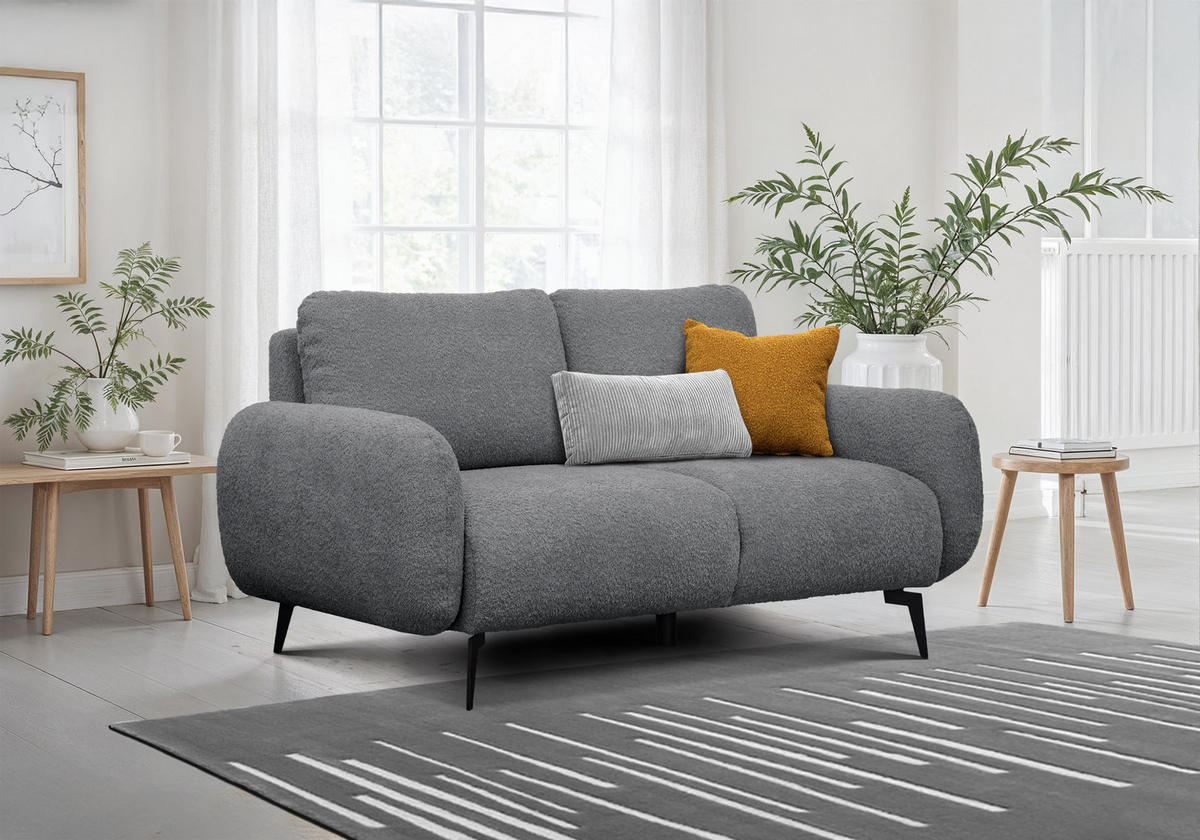SOFA FEBE 2-Sitzer, dunkelgrau - Dunkelgrau/Schwarz, Holz/Textil (160/82/96cm) - Courtois Laville
