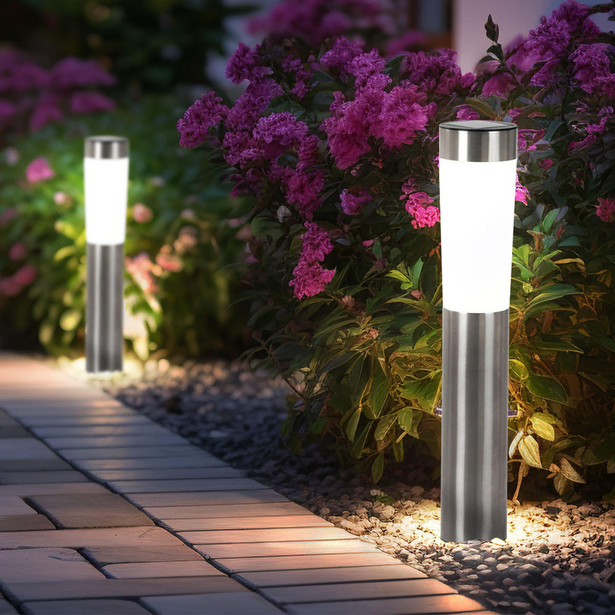 LED AUSSENLEUCHTE Solar Edelstahl Silber 3er Set - Silberfarben, Metall (7.5/7.5/56cm) - Globo Lighting