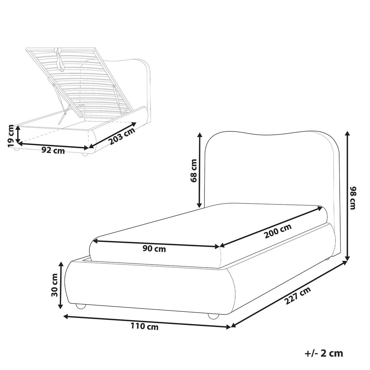 BETT mit Stauraum 90/200 cm Beige Blagnac - Beige/Braun, Textil (90/200cm) - Beliani